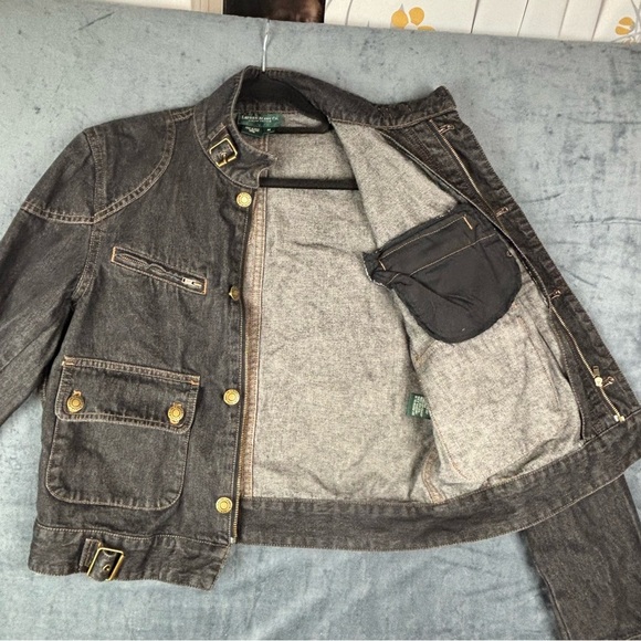 Lauren Ralph Lauren Women’s Med Dark Denim Moto Jacket w/ Gold colored hardware - Picture 8 of 15